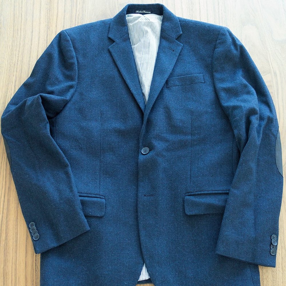 H&M Navy Herringbone Wool-Blend Sport Coat - 40R